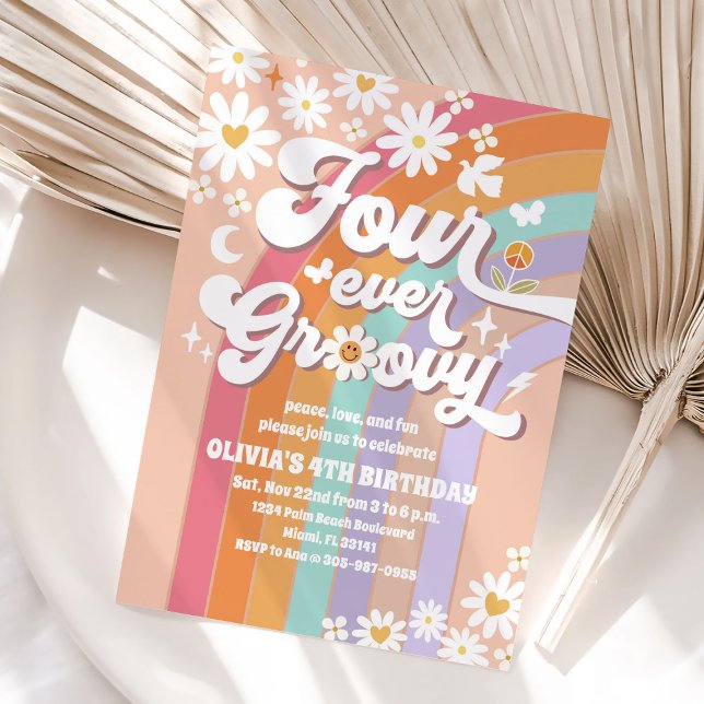 Invitación de cumpleaños Groovy Rainbow Daisy (Subido por el creador)