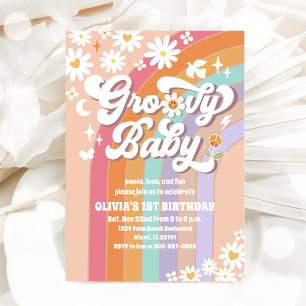 Invitación de cumpleaños Groovy Rainbow Daisy