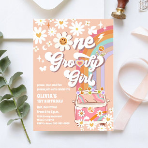 Invitación de cumpleaños Groovy Rainbow Daisy