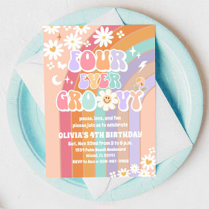 Invitación de cumpleaños Groovy Rainbow Daisy