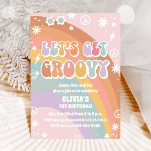 Invitación de cumpleaños Groovy Retro Arcoíris Mar
