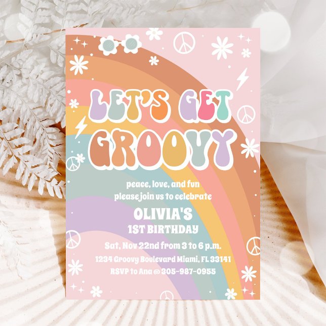 Invitación de cumpleaños Groovy Retro Arcoíris Mar (Subido por el creador)