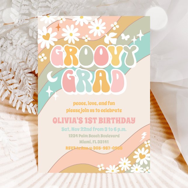 Invitación de cumpleaños Groovy Retro Daisy (Subido por el creador)
