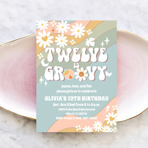 Invitación de cumpleaños Groovy Retro Daisy