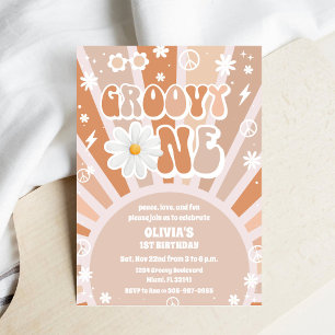 Invitación de cumpleaños Groovy Retro Daisy