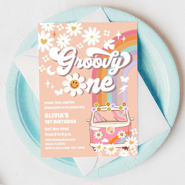 Invitación de cumpleaños Groovy Retro Daisy (Subido por el creador)