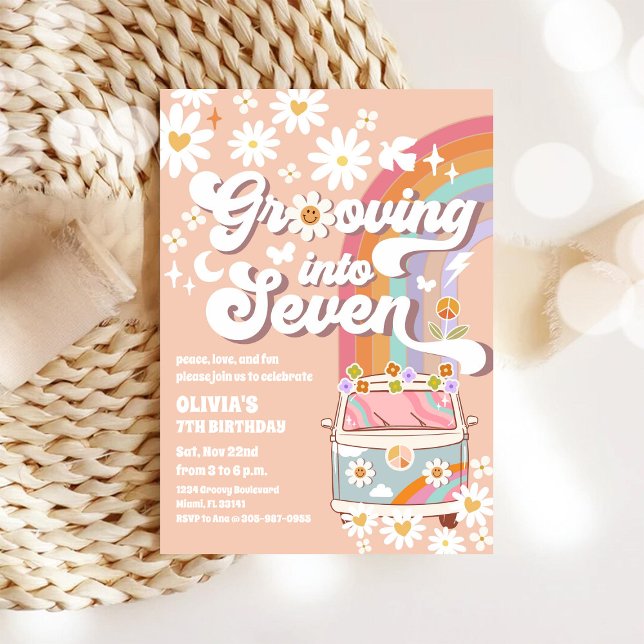 Invitación de cumpleaños Groovy Retro Daisy (Subido por el creador)