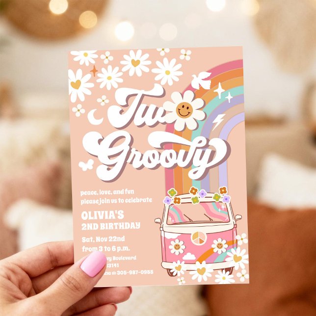 Invitación de cumpleaños Groovy Retro Daisy (Subido por el creador)