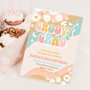 Invitación de cumpleaños Groovy Retro Daisy