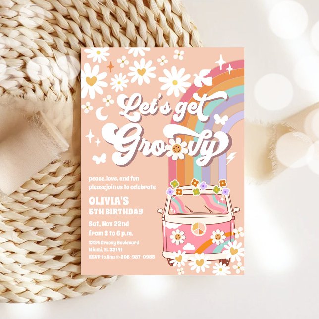 Invitación de cumpleaños Groovy Retro Daisy (Subido por el creador)