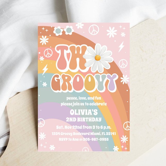 Invitación de cumpleaños Groovy Retro Daisy (Subido por el creador)