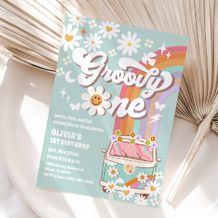 Invitación de cumpleaños Groovy Retro Daisy 1st