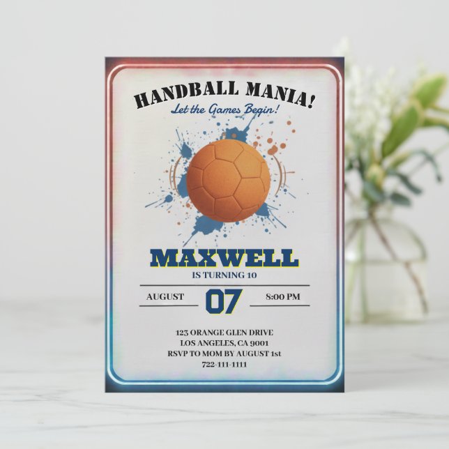 Invitación de cumpleaños Handball Mania (Anverso de pie)