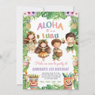 Invitación de cumpleaños hawaiano Aloha Luau, hula