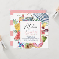 Invitación de cumpleaños hawaiano "Aloha" niña som