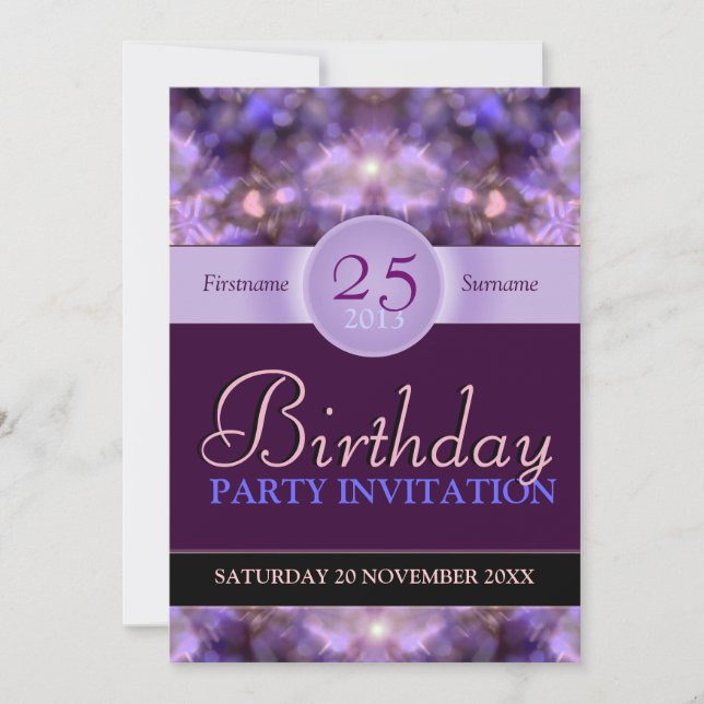 Invitación de cumpleaños Hearts Purple Dreams (Anverso)