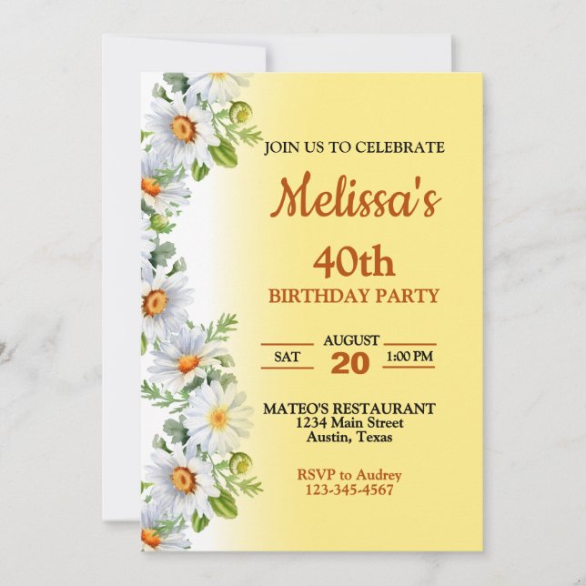 Invitación de cumpleaños hermosa Daisy (Anverso)
