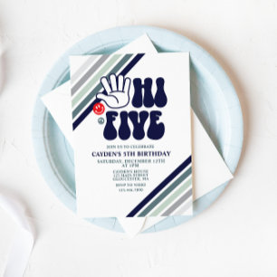 Invitación de cumpleaños Hi Five Retro Stripes