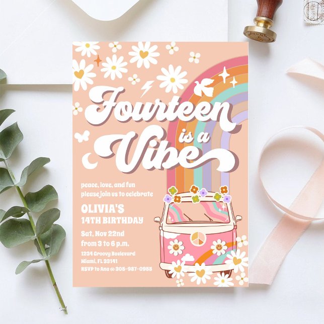 Invitación de cumpleaños Hippie Arcoíris Retro (Subido por el creador)