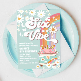 Invitación de cumpleaños hippie arcoíris retro
