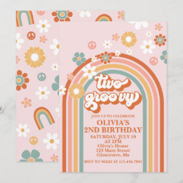 Invitación de cumpleaños Hippie Rainbow Two Groovy