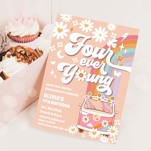 Invitación de cumpleaños hippie retro (Subido por el creador)