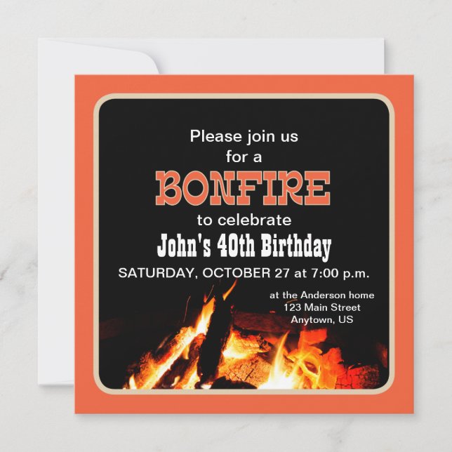 invitación de cumpleaños hoguera (Anverso)