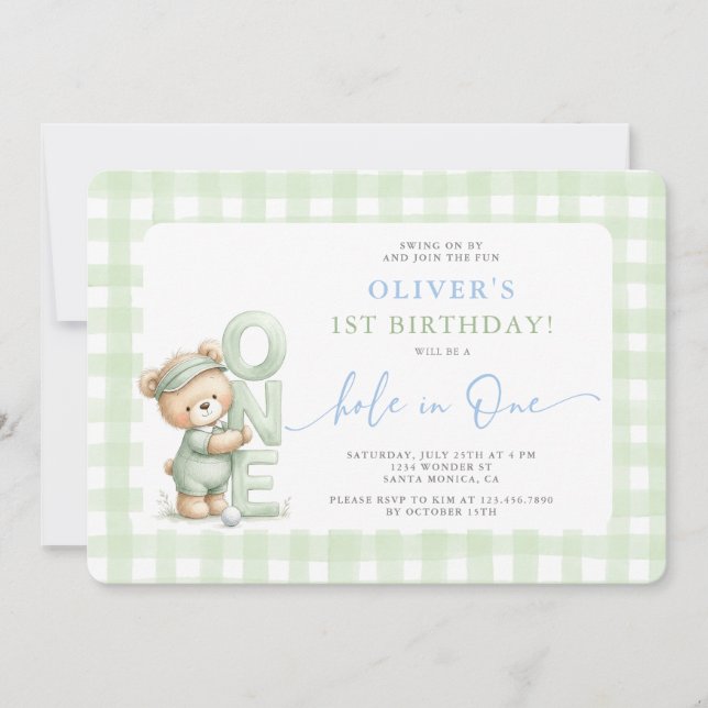 Invitación de cumpleaños Hole In One (Anverso)