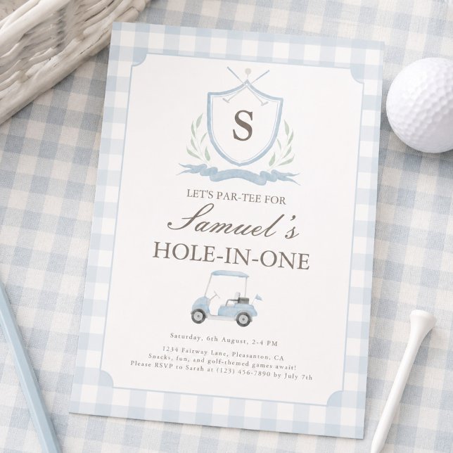 Invitación de cumpleaños 'Hole in One' azul y rosa (Subido por el creador)