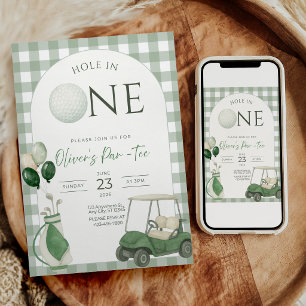 Invitación de cumpleaños Hole in One Golf Primer C