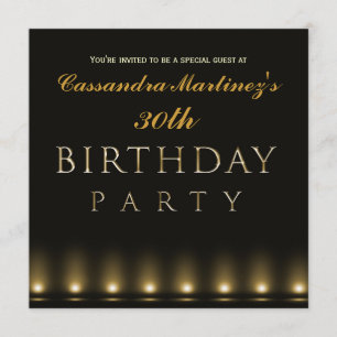 Invitación de cumpleaños Hollywood Lights Black Go