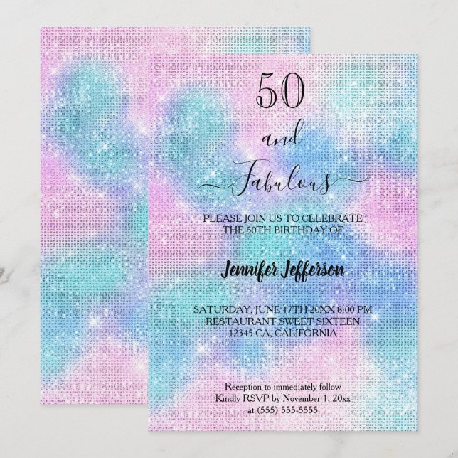 Invitación de cumpleaños holográfica moderna (Anverso / Reverso)