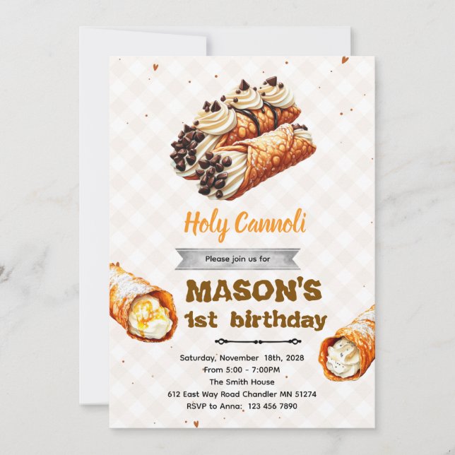 invitación de cumpleaños Holy Cannoli (Anverso)