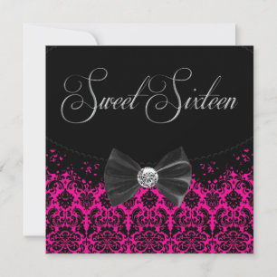 Invitación de cumpleaños Hot Pink Sweet Sixteen