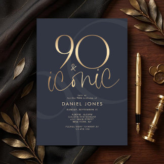 Invitación de cumpleaños icónica y Navy Gold 90 
