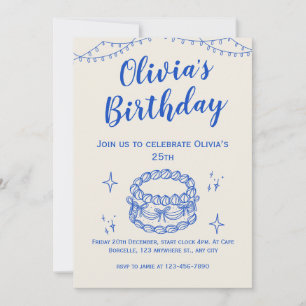 Invitación de cumpleaños ilustrativa azul beige