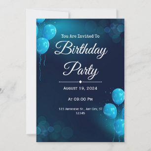 Invitación de cumpleaños ilustrativa azul oscuro