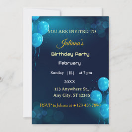 Invitación de cumpleaños ilustrativa azul oscuro m