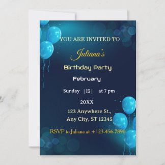 Invitación de cumpleaños ilustrativa azul oscuro m