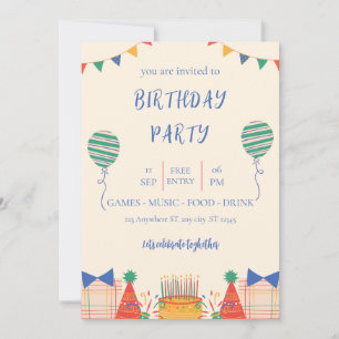 invitación de cumpleaños ilustrativa coloral