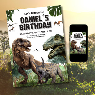 Invitación de cumpleaños imprimible de dinosaurio 