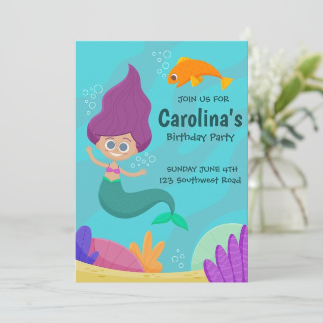 Invitación de cumpleaños imprimible de sirena lind (Anverso de pie)