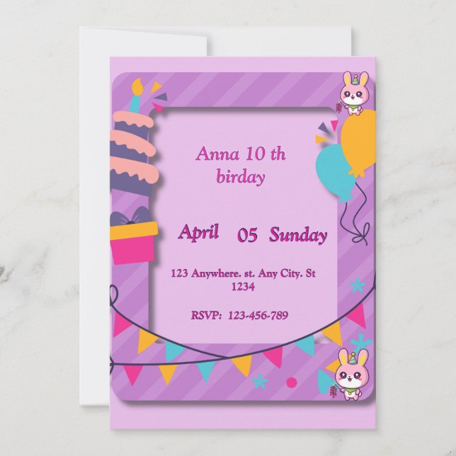 Invitación de cumpleaños infantil (Anverso)
