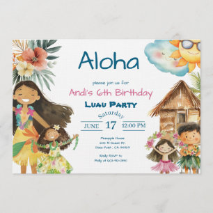 Invitación de cumpleaños infantil Aloha Luau