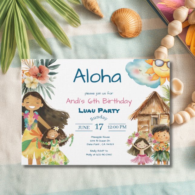 Invitación de cumpleaños infantil Aloha Luau (Subido por el creador)