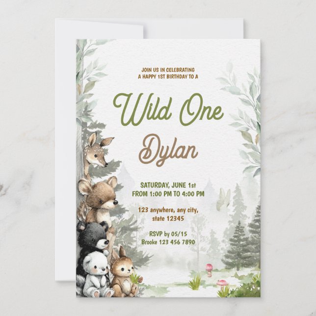 Invitación de cumpleaños infantil Animal del bosqu (Anverso)