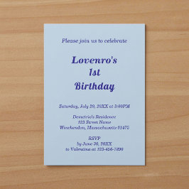 Invitación de cumpleaños infantil azul claro minim