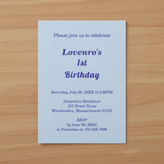 Invitación de cumpleaños infantil azul claro minim