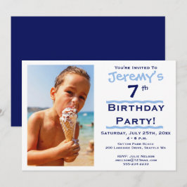 Invitación de cumpleaños infantil azul para niño