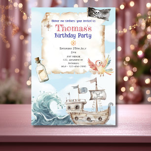 Invitación de cumpleaños infantil Barco Pirata Azu